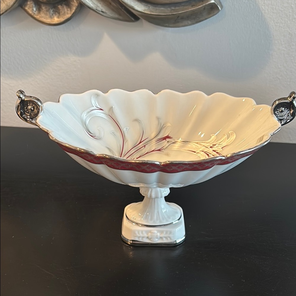 Ceralene A. Raynaud Limoges Cream and Red Decorative Accent Bowl